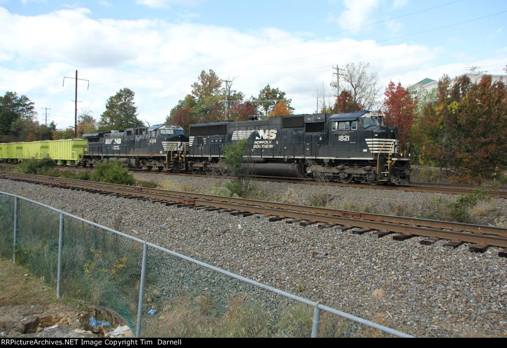 NS 1821, 4329 arriving on 68M Amtrak ballast train